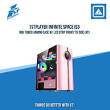 1STPLAYER INFINITE SPACE IS3 MID-TOWER GAMING CASE W/ LED STRIP FRONT/TG-SIDE/ATX