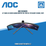 AOC CU34G3S 34" WQHD LED CURVED GAMING MONITOR 1MS 165HZ W/ SPK WLMNT (2XHDMI, 2XDP)