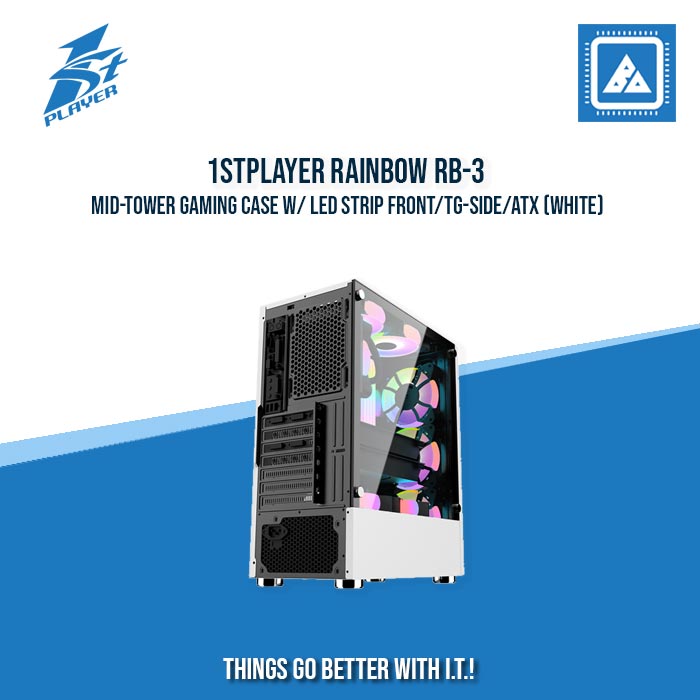 1STPLAYER RAINBOW RB-3 MID-TOWER GAMING CASE W/ LED STRIP FRONT/TG-SIDE/ATX (WHITE)
