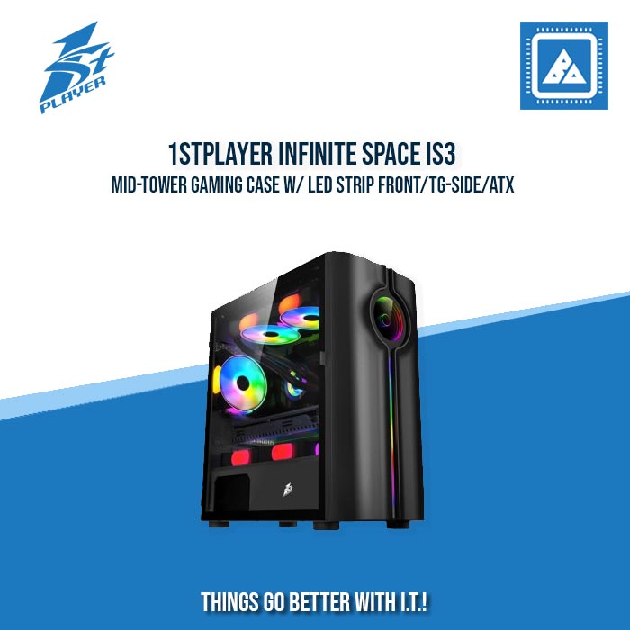 1STPLAYER INFINITE SPACE IS3 MID-TOWER GAMING CASE W/ LED STRIP FRONT/TG-SIDE/ATX