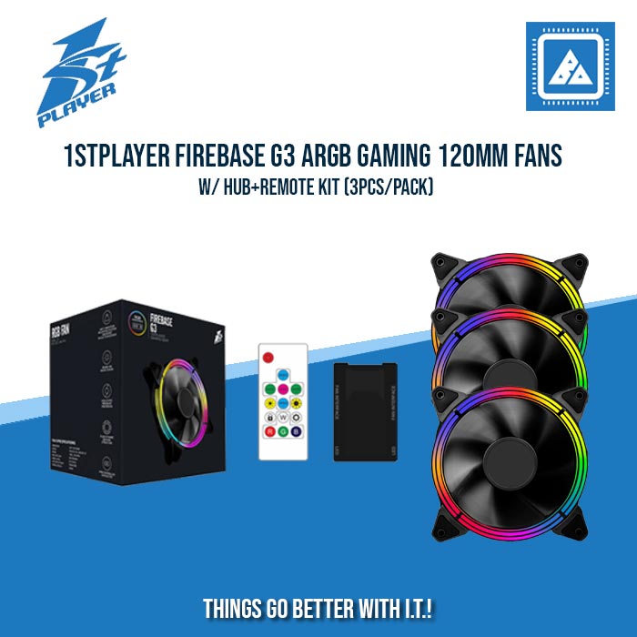 1STPLAYER FIREBASE G3 ARGB GAMING 120MM FANS W/ HUB+REMOTE KIT (3PCS/PACK)