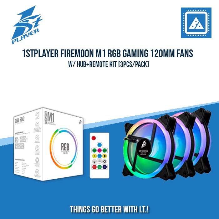 1STPLAYER FIREMOON M1 RGB GAMING 120MM FANS W/ HUB+REMOTE KIT (3PCS/PACK)