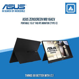 ASUS ZENSCREEN MB16ACV PORTABLE 15.6" FHD IPS MONITOR (TYPE-C)