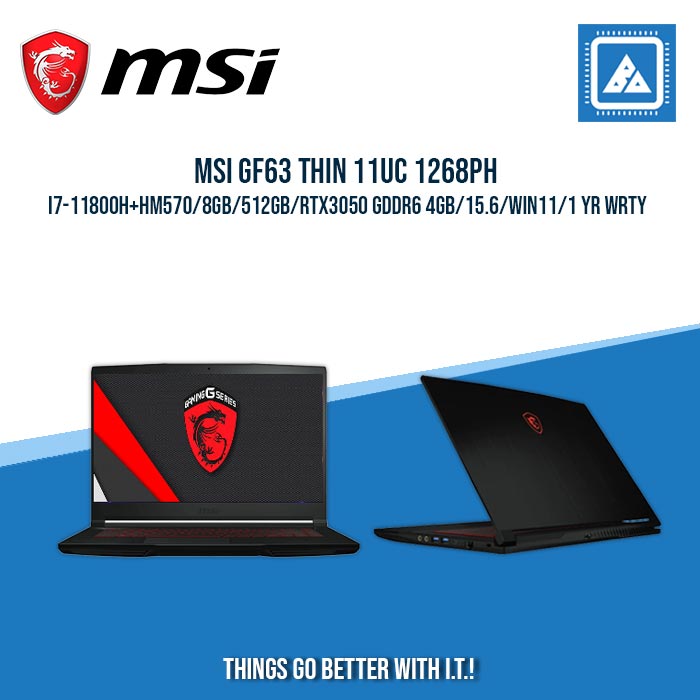 MSI GF63 THIN 11UC 1268PH i7-11800H+HM570/8GB/512GB/RTX3050 GDDR6 4GB | BEST FOR GAMING AND AUTOCAD LAPTOP