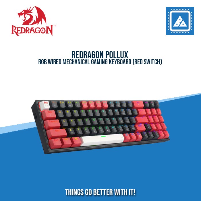 REDRAGON POLLUX RGB WIRED MECHANICAL GAMING KEYBOARD (RED SWITCH) BLACK RED WHITE