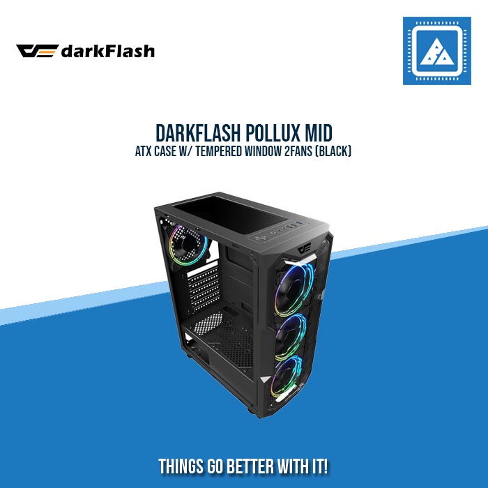 DARKFLASH POLLUX MID ATX CASE W/ TEMPERED WINDOW 2FANS (BLACK)