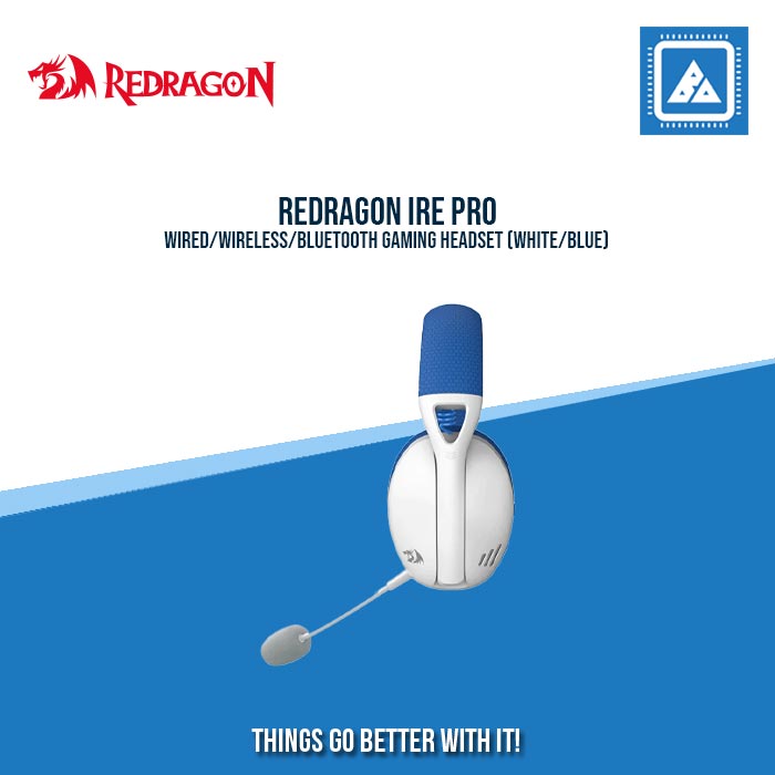 REDRAGON IRE PRO WIRED/WIRELESS/BLUETOOTH GAMING HEADSET (WHITE/BLUE)