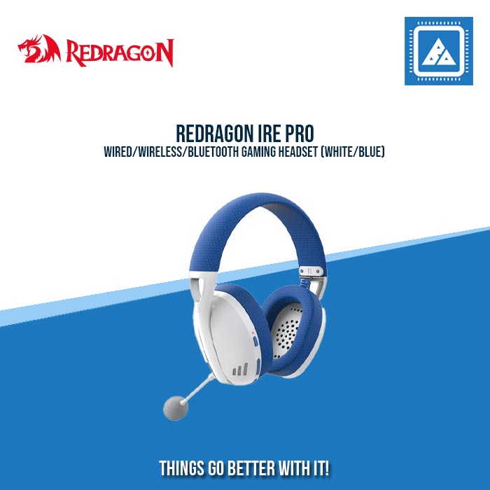 REDRAGON IRE PRO WIRED/WIRELESS/BLUETOOTH GAMING HEADSET (WHITE/BLUE)