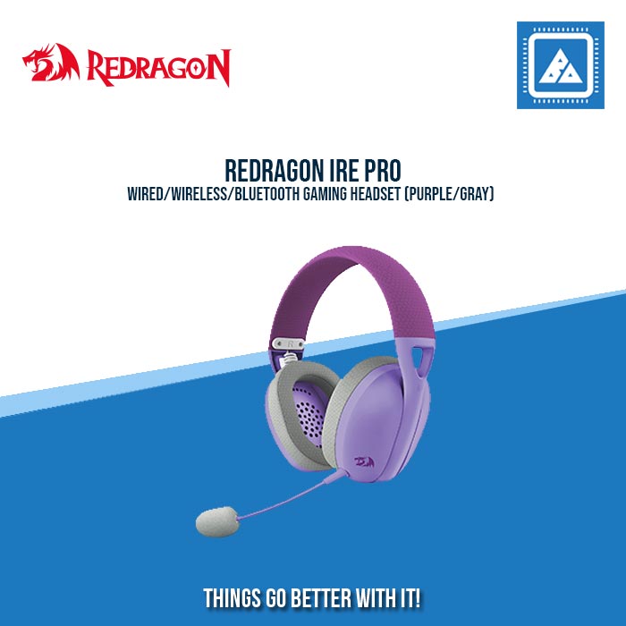 REDRAGON IRE PRO WIRED/WIRELESS/BLUETOOTH GAMING HEADSET (PURPLE/GRAY)