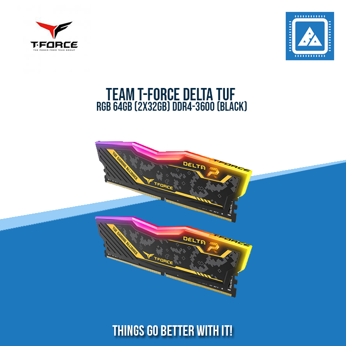 TEAM T-FORCE DELTA TUF RGB 64GB (2X32GB) DDR4-3600 (BLACK)