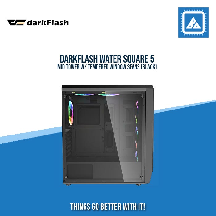 DARKFLASH WATER SQUARE 5 MID TOWER W/ TEMPERED WINDOW 3FANS (BLACK)