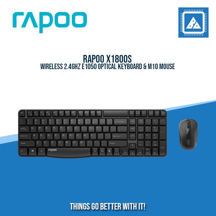 RAPOO X1800S WIRELESS 2.4GHZ E1050 OPTICAL KEYBOARD & M10 MOUSE (USB/BLACK)