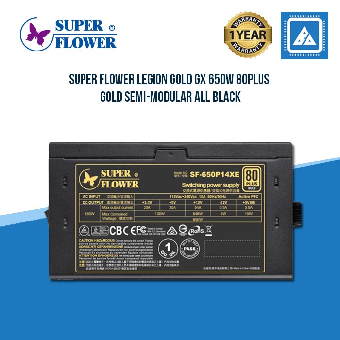 Super Flower LEGION Gold GX 650W 80Plus Gold Semi-Modular All Black Flat Cables Power Supply SF-650P14XE