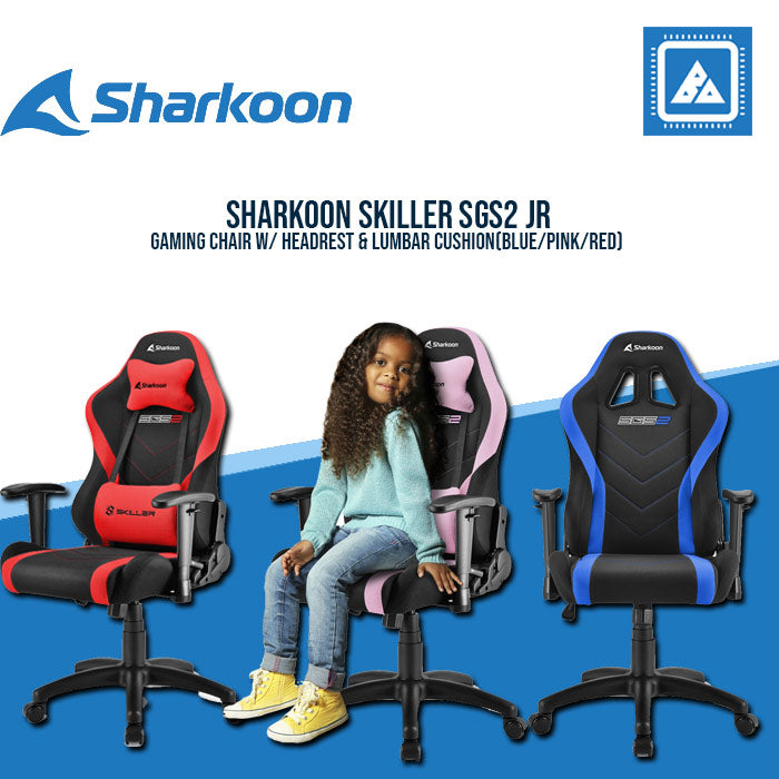 SHARKOON SKILLER SGS2 JR GAMING CHAIR W/ HEADREST & LUMBAR CUSHION BLUE | GRAY | PINK | RED
