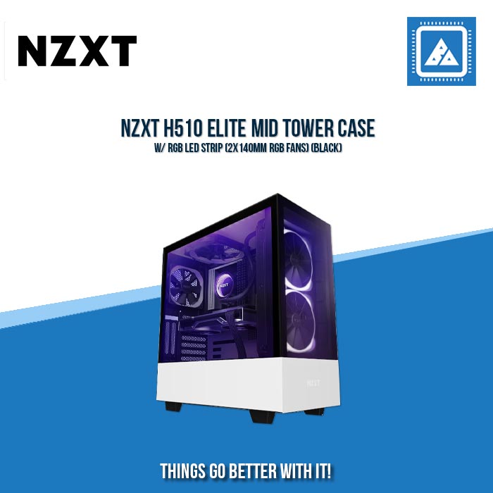NZXT H510 ELITE MID TOWER CASE W/ RGB LED STRIP (2X140MM RGB FANS) (BLACK)