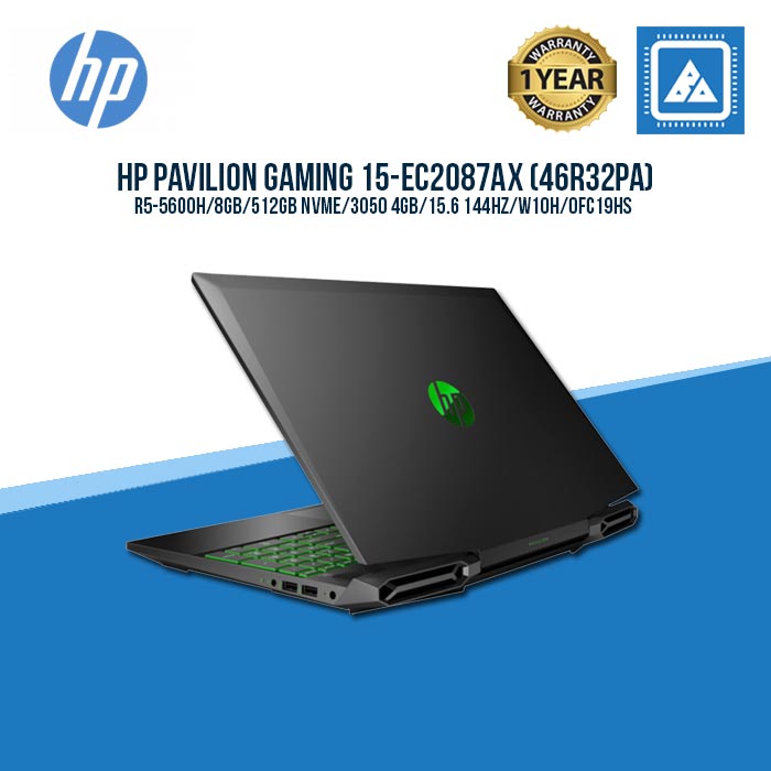 HP PAVILION GAMING 15-EC2087AX (46R32PA) R5-5600H/8GB/512GB NVME/3050 4GB/15.6 144HZ/W10H/OFC19HS (BLK)