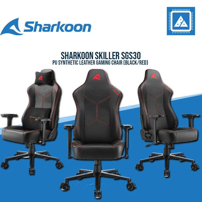 SHARKOON SKILLER SGS30 PU SYNTHETIC LEATHER GAMING CHAIR (BLACK/RED)