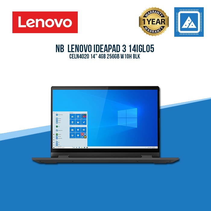 Lenovo IdealPad 3 14IGL05 81WH000HPH Intel Celeron N4020/4GB/256GB M.2 SSD/Intel UHD Graphics/Win10 Laptop Business Black