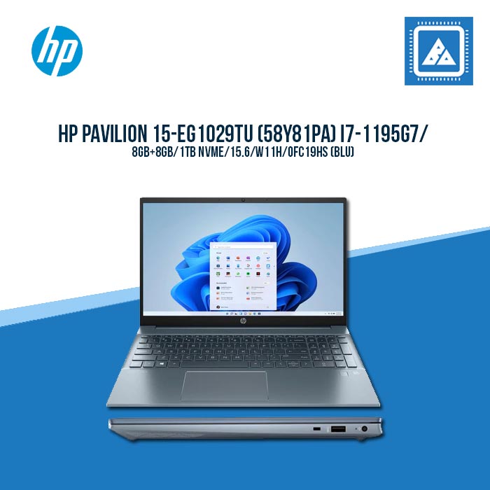HP PAVILION STRELKA 15-EG1029TU LAPTOP (FOG BLUE) | 15.6" FHD | i7-1195G7 | 16GB DDR4 | 1TB SSD | IRIS® XE GRAPHICS | WIN11 + MS OFFICE HOME & STUDENT 2019 + HP PRELUDE TOPLOAD BAG