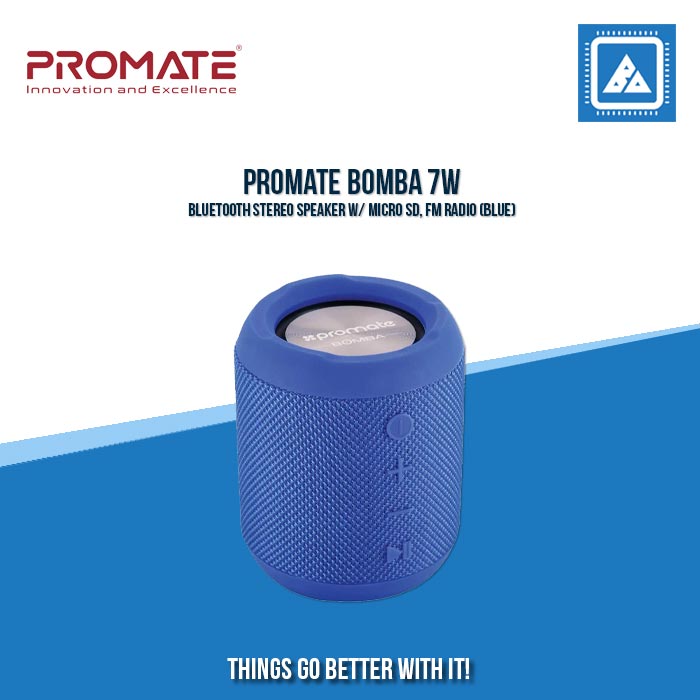 PROMATE BOMBA 7W BLUETOOTH STEREO SPEAKER W/ MICRO SD, FM RADIO (BLUE)