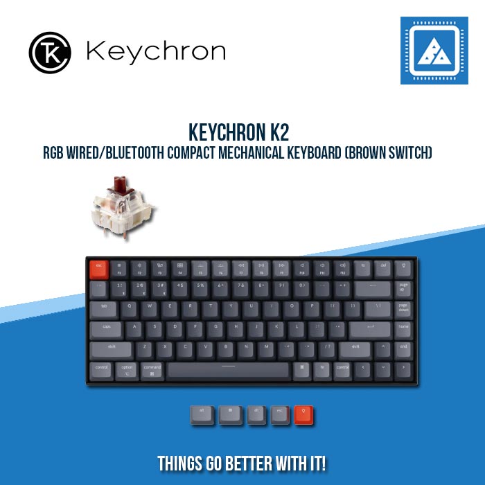 KEYCHRON K2 RGB WIRED/BLUETOOTH COMPACT MECHANICAL KEYBOARD (BROWN SWITCH)