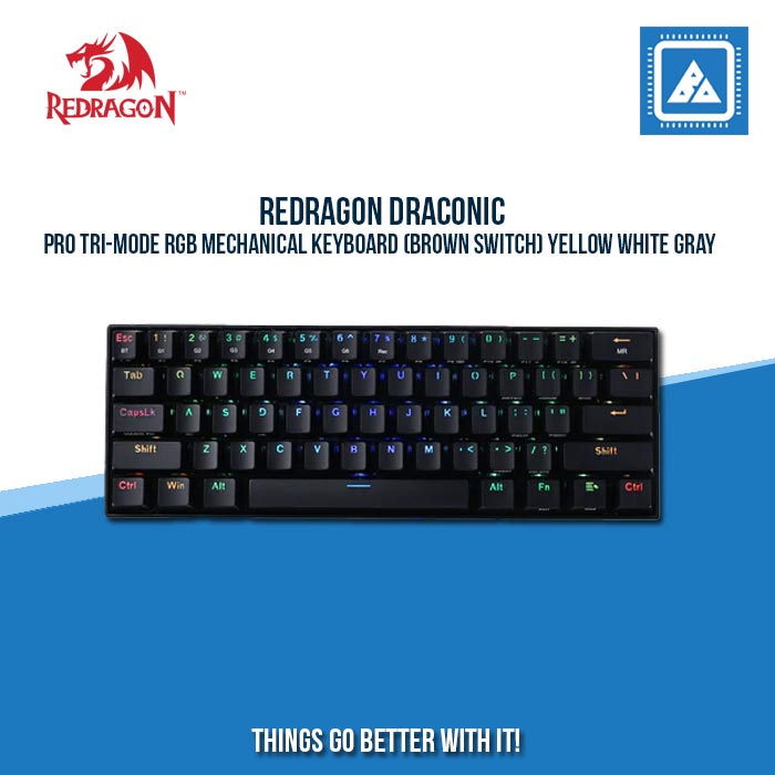 REDRAGON DRACONIC PRO TRI-MODE RGB MECHANICAL KEYBOARD (BROWN SWITCH) BLACK