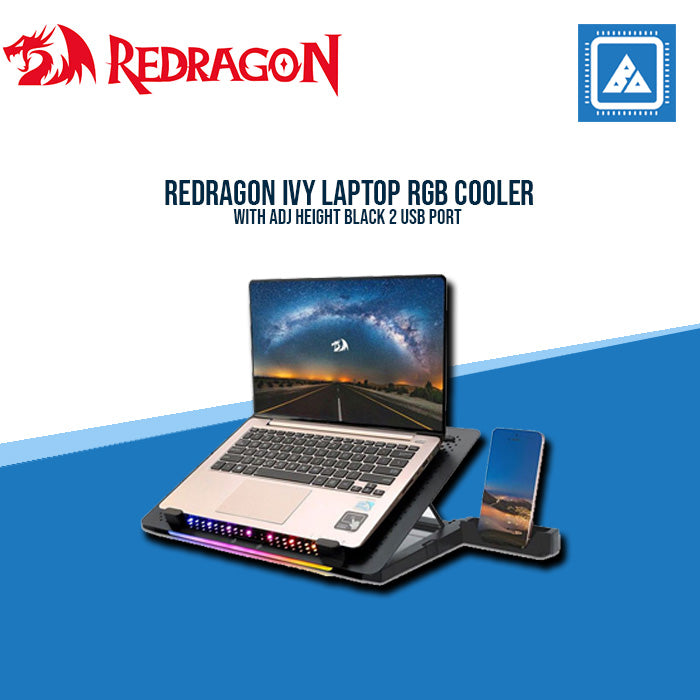 REDRAGON IVY LAPTOP RGB COOLER W/ ADJ HEIGHT BLACK 2 USB PORT