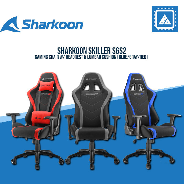 SHARKOON SKILLER SGS2 GAMING CHAIR W/ HEADREST & LUMBAR CUSHION RED | BLUE