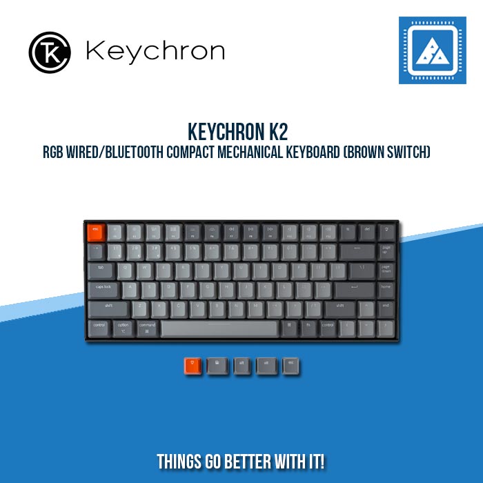 KEYCHRON K2 RGB WIRED/BLUETOOTH COMPACT MECHANICAL KEYBOARD (BROWN SWITCH)