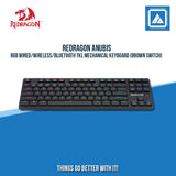REDRAGON ANUBIS RGB WIRED/WIRELESS/BLUETOOTH TKL MECHANICAL KEYBOARD (BROWN SWITCH)