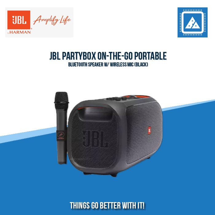 JBL PARTYBOX ON-THE-GO PORTABLE BLUETOOTH SPEAKER W/ WIRELESS MIC (BLACK)