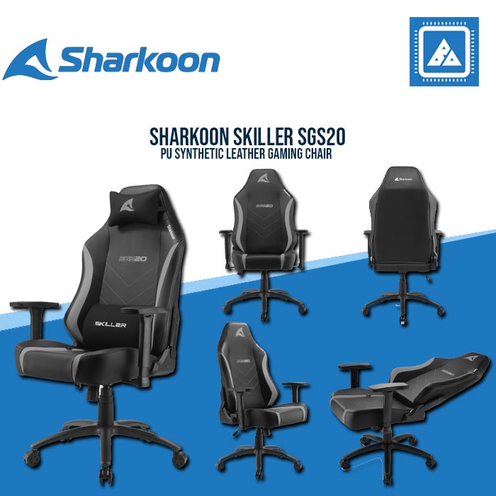 SHARKOON SKILLER SGS20 PU SYNTHETIC LEATHER GAMING CHAIR (blue.grey,red)