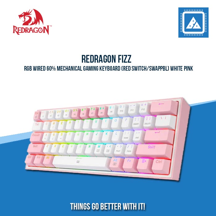 REDRAGON FIZZ RGB WIRED 60% MECHANICAL GAMING KEYBOARD (RED SWITCH/SWAPPBL) WHITE PINK