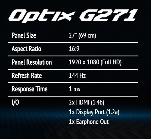 MSI MONITOR Optix G271 27 inches 144hz