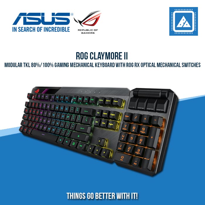 ASUS ROG CLAYMORE II RGB MECHANICAL WIRED/WRLSS GAMING KB W/ DETACHABLE NUMPAD (BLUE SWITCH)