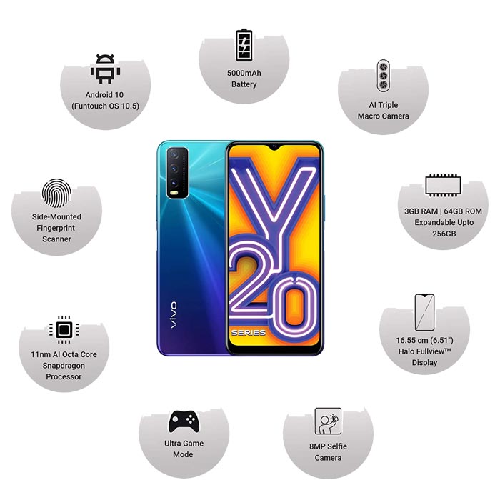 VIVO Y20I V2032 4GB/64GB DUAL SIM MOBILE PHONE (BLUE)