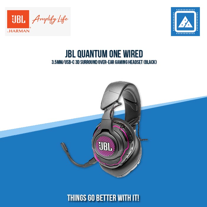 JBL QUANTUM ONE WIRED 3.5MM/USB-C 3D SURROUND OVER-EAR GAMING HEADSET (BLACK)