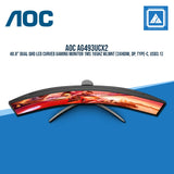 AOC AG493UCX2 48.8" DUAL QHD LED CURVED GAMING MONITOR 1MS 165HZ WLMNT (3XHDMI, DP, TYPE-C, USB3.1)