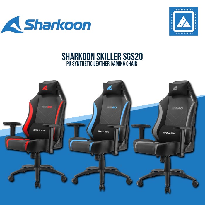 SHARKOON SKILLER SGS20 PU SYNTHETIC LEATHER GAMING CHAIR (blue.grey,red)