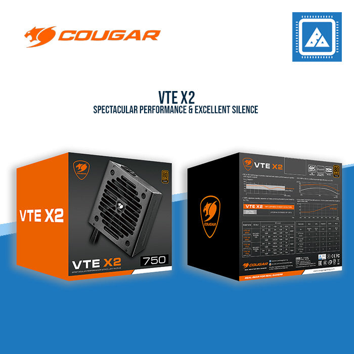COUGAR VTE X2 750W ARGB 80+ BRONZE POWER SUPPLY/ FIX OUTPUT FLAT CABLE W/ APFC (120MM FAN)
