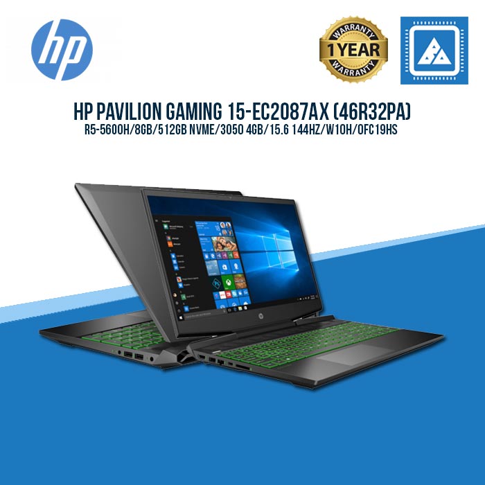 HP PAVILION GAMING 15-EC2087AX (46R32PA) R5-5600H/8GB/512GB NVME/3050 4GB/15.6 144HZ/W10H/OFC19HS (BLK)