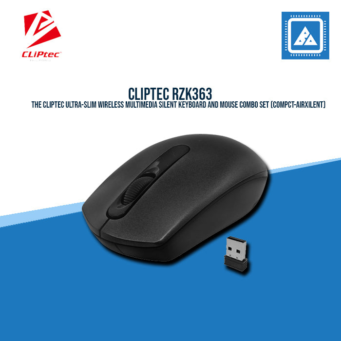 CLiPtec Compact-AirXilent RZK363 | Ultra-Slim Wireless Multimedia Silent Keyboard and Mouse Combo