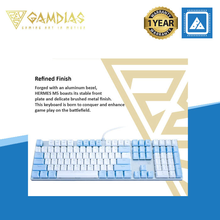 GAMDIAS Hermes M5 Mechanical Gaming Keyboard, Dual-Colored Keycaps, 6 Built-in Lighting Effects, Ice Blue Backlight Colors and N-Key Rollover (Hermes M5)