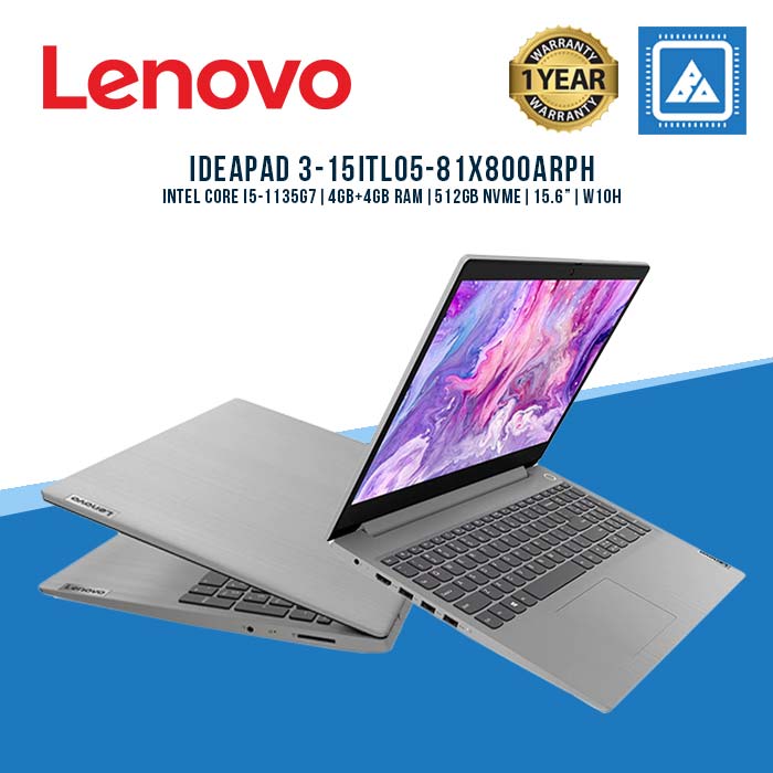 LENOVO IDEAPAD 3-15ITL05-81X800ARPH I5-1135G7 | 4GB + 4GB RAM | 512GB NVME 15.6" | W10H | OFC19HS (GRY)