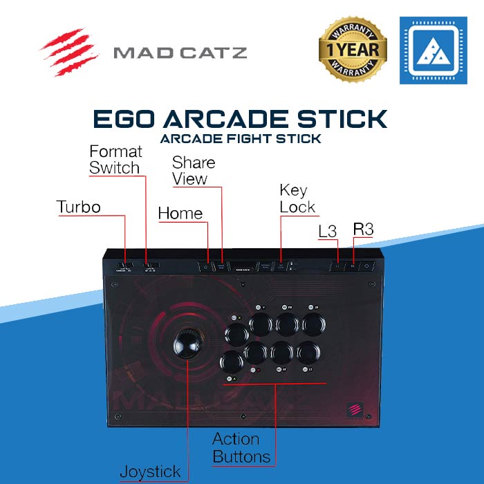 Mad Catz The Authentic EGO Arcade Fight Stick for PS4, Xbox One, Nintendo  Switch and PC (Windows Direct and X-Input)