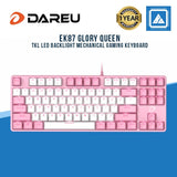 DAREU GLORY QUEEN EK87 TKL LED BACKLIGHT MECHANICAL GAMING KEYBOARD – PINK/WHITE | D-SWITCH
