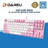 DAREU GLORY QUEEN EK87 TKL LED BACKLIGHT MECHANICAL GAMING KEYBOARD – PINK/WHITE | D-SWITCH