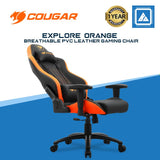 COUGAR GAMING CHAIR EXPLORE ORANGE / UP/DOWN MOVEMENT ARMREST / BREATHABLE PVC LEATHER / 5 STAR STEEL BASE / 120KG / MID SIZE