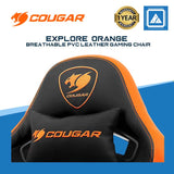COUGAR GAMING CHAIR EXPLORE ORANGE / UP/DOWN MOVEMENT ARMREST / BREATHABLE PVC LEATHER / 5 STAR STEEL BASE / 120KG / MID SIZE