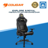 COUGAR EXPLORE S ROYAL GAMING CHAIR / MID / DIAMOND PATERN / BREATHABLE PVC LEATHER / HIGH DENSITY FOAM / STEEL BASE / TILT / 3D ARM REST / 3" WHEELS / 120KG / BLACK GOLD